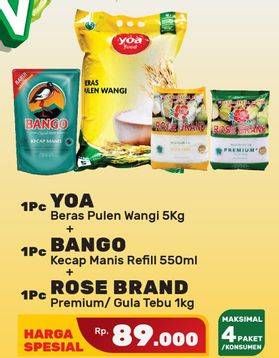 Promo Harga Yoa Beras Pulen + Bango Kecap Manis + Rose Brand Gula  - Yogya