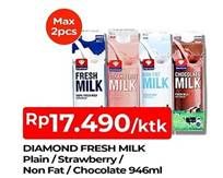 Promo Harga DIAMOND Fresh Milk Strawberry, Non Fat, Chocolate, Plain 946 ml - TIP TOP