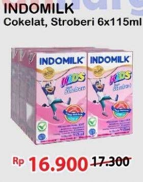 Promo Harga Indomilk Susu UHT Kids Cokelat, Stroberi per 6 tpk 115 ml - Alfamart