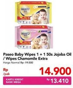 Promo Harga PASEO Baby Wipes With Chamomile Extract, With Jojoba Oil per 2 pcs 50 sheet - Carrefour