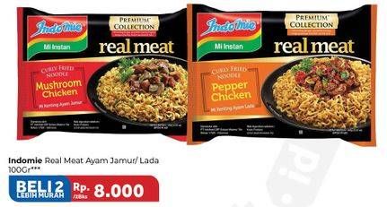 Promo Harga INDOMIE Real Meat Pepper Chicken, Mushroom Chicken per 2 pcs 100 gr - Carrefour