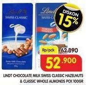 Promo Harga LINDT Swiss Classic Hazelnut Milk Chocolate Bar, Milk Chocolate Bar 100 gr - Superindo