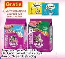 Promo Harga WHISKAS Dry Food Kecuali Adult Tuna, Kecuali Junior Ocean Fish 450 gr - Indomaret