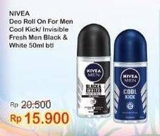 Promo Harga NIVEA MEN Deo Roll On Cool Kick, Black White Invisible Fresh 50 ml - Indomaret