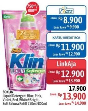 Promo Harga SO KLIN Liquid Detergent + Anti Bacterial Biru, + Softergent Pink, + Anti Bacterial Violet Blossom, + Anti Bacterial Red Perfume Collection, Power Clean Action White Bright, + Softergent Soft Sakura 750 ml - Alfamidi