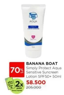 Promo Harga Banana Boat Simply Protect Aqua Sensitive SPF 50+ 50 ml - Watsons