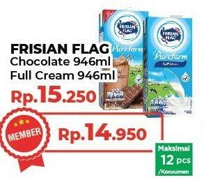 Promo Harga Frisian Flag Susu UHT Purefarm Full Cream, Swiss Chocolate 946 ml - Yogya