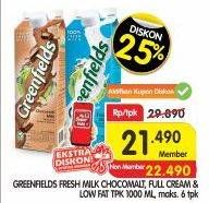 Promo Harga GREENFIELDS Fresh Milk Choco Malt, Full Cream, Low Fat 1000 ml - Superindo
