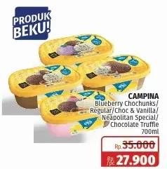 Promo Harga CAMPINA Ice Cream Blueberry Choco Chunk, Chocolate Vanilla Choco Chunk, Neapolitan, Chocolate Truffle 700 ml - Lotte Grosir