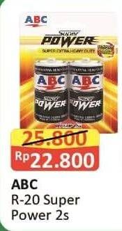 Promo Harga ABC Battery Super Power R20/D 2 pcs - Alfamart