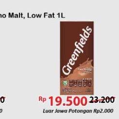 Promo Harga GREENFIELDS UHT Low Fat, Choco Malt 1000 ml - Alfamart