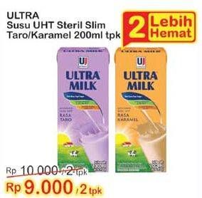 Promo Harga ULTRA MILK Susu UHT Taro, Caramel per 2 pcs 200 ml - Indomaret