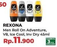 Promo Harga REXONA Men Deo Roll On Adventure, V8, Ice Cool, Invisible Dry 45 ml - Yogya