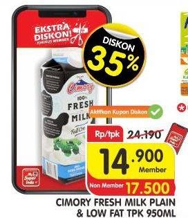 Promo Harga CIMORY Fresh Milk Plain, Low Fat 950 ml - Superindo