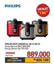 Promo Harga Philips HD3138 Rice Cooker 2L 2000 ml - Carrefour