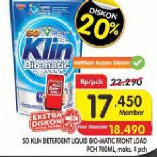 Promo Harga SO KLIN Biomatic Liquid Detergent Front Load 700 ml - Superindo