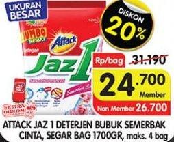 Promo Harga ATTACK Jaz1 Detergent Powder Semerbak Cinta, Pesona Segar 1700 gr - Superindo