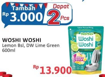 Promo Harga Woshi Woshi Dishwash  Lime Lemon Basil, Green Tea 600 ml - Alfamidi