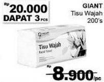 Promo Harga GIANT Tisu Wajah per 3 pouch 200 pcs - Giant