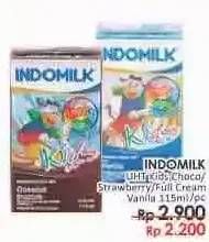 Promo Harga INDOMILK Susu UHT Kids Cokelat, Stroberi, Full Cream, Vanila 115 ml - LotteMart