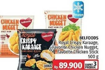 Promo Harga BELFOODS ROYAL Crispy Karage 500gr + BELFOODS FAVORITE Chicken Nugget 500gr + BELFOODS FAVORITE Chicken Stick 500gr  - LotteMart