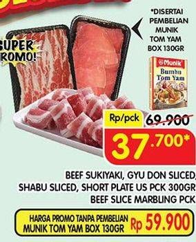 Promo Harga Beef Sukiyaki, Gyu Don, Shabu, Short Plate, Beef Slice Marbling  - Superindo
