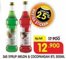 Promo Harga 365 Syrup Melon, Cocopandan 600 ml - Superindo