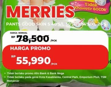 Promo Harga Merries Pants Good Skin S40, L30, M34, XL26 26 pcs - Carrefour