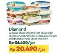 Promo Harga Diamond Ice Cream Chocolate With Chocolate Chip, Mint With Chocolate Chip, Cokelat, Vanila, Stroberi, Neapolitan, Durian, Salted Caramel, Vanilla With Chocolate Chip 700 ml - TIP TOP