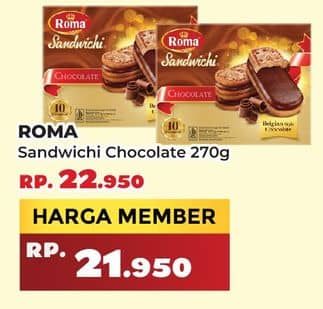 Promo Harga Roma Sandwich Chocolate per 10 pcs 27 gr - Yogya