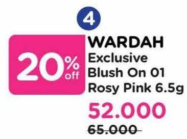 Promo Harga Wardah Exclusive Blush On 01 Rose Pink 6 gr - Watsons