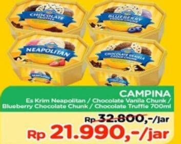 Promo Harga CAMPINA Ice Cream Chocolate Truffle, Blueberry Choco Chunk, Chocolate Chunks, Neapolitan 700 ml - TIP TOP
