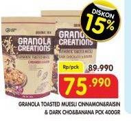 Promo Harga HUNDRED SEEDS Toasted Muesli Granola Creations Cinnamon Raisin, Dark Choco Banana 400 gr - Superindo