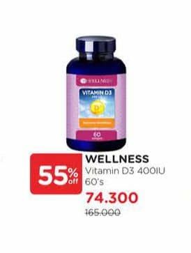 Promo Harga Wellness Vitamin D3 400IU 60 pcs - Watsons
