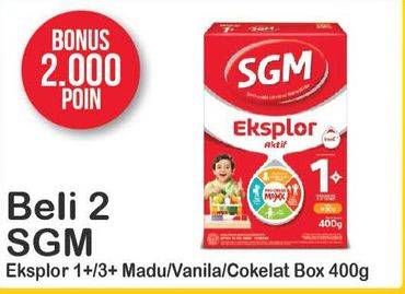 Promo Harga SGM Eksplor 1+/ 3+ Vanilla, Madu, Coklat per 2 box 400 gr - Alfamart