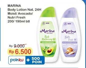 Promo Harga Marina Hand Body Lotion Natural Rich Moisturizing, Natural Nutri Fresh 190 ml - Indomaret