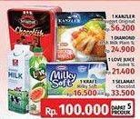 Promo Harga LOVE Juice + DIAMOND Fresh Milk + KANZLER Nugget + KRAFT Milky Soft + SELAMAT Chocolis  - LotteMart