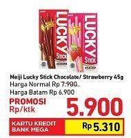 Promo Harga MEIJI Biskuit Lucky Stick Strawberry, Chocolate 45 gr - Carrefour