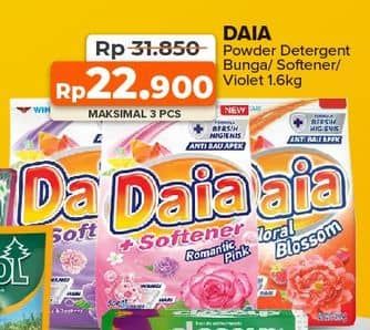 Promo Harga Daia Deterjen Bubuk Bunga, + Softener Pink, + Softener Violet 1700 gr - Yogya