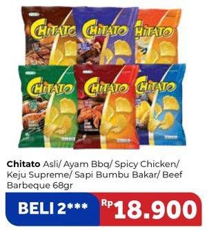Promo Harga CHITATO Snack Potato Chips Rasa Asli (Original), Ayam Barbekiu, Ayam Bumbu Spicy Chicken, Keju, Sapi Panggang Beef Barbeque 68 gr - Carrefour