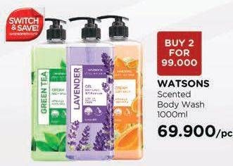 Promo Harga WATSONS Scented Body Wash Cantaloupe, Green Tea, Lavender 1000 ml - Watsons