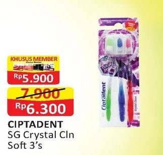 Promo Harga CIPTADENT Sikat Gigi Crystal Clean Soft 3 pcs - Alfamart