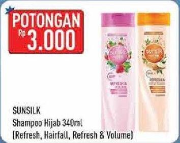 Promo Harga SUNSILK Hijab Shampoo Refresh, Hair Fall, Refresh Volume 340 ml - Hypermart