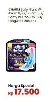 Promo Harga Charm Safe Night/Pantyliner Cooling Fresh   - Indomaret