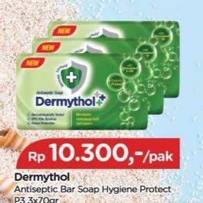 Promo Harga Dermythol Bar Soap Hygiene Protect per 3 pcs 70 gr - TIP TOP