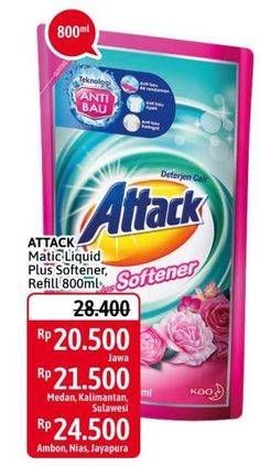 Promo Harga ATTACK Detergent Liquid Plus Softener 800 ml - Alfamidi