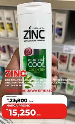 Promo Harga Zinc Shampoo Hair Fall Treatment, Refreshing Cool, Soft Care, Active Fresh Lemon, Black Shine, Clean Active 170 ml - Carrefour