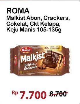 Promo Harga Roma Malkist Abon, Crackers, Cokelat, Cokelat Kelapa, Keju Manis 105 gr - Alfamart