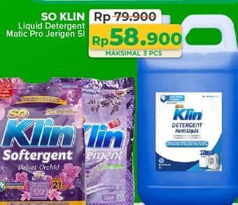 Promo Harga So Klin Detergent Matic Liquid Profesional Solution 5000 ml - Yogya