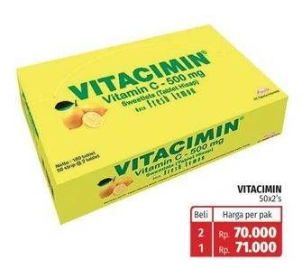 Promo Harga VITACIMIN Vitamin C - 500mg Sweetlets (Tablet Hisap) Fresh Lemon per 50 str 2 pcs - Lotte Grosir